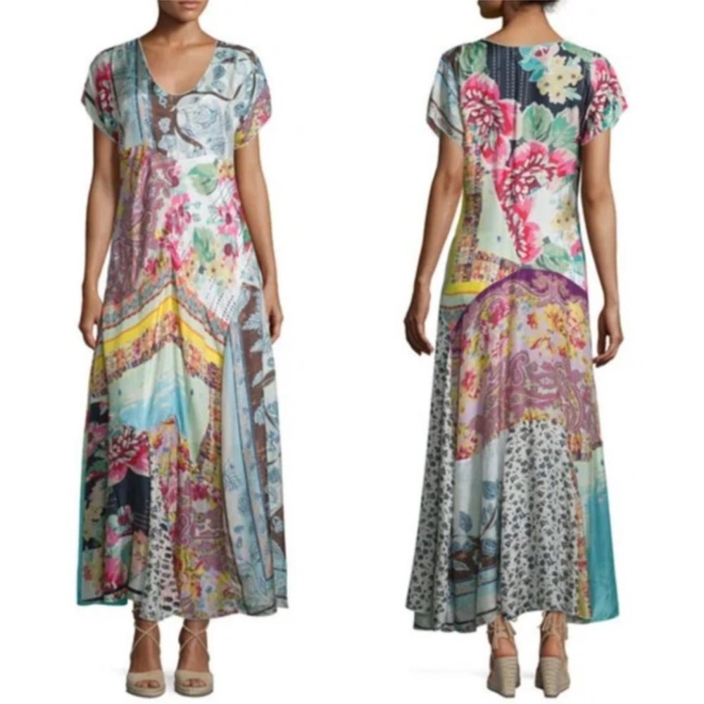 Johnny Was Multicolor Floral Patchwork Maxi Dress